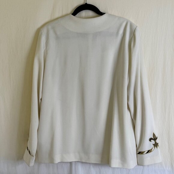 Bob Mackie Wearable Art Jacket & Pant Set Women's Size L Off White Embroidered - Picture 6 of 15